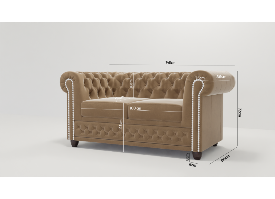 Beżowa dwuosobowa sofa pikowana na drewnianych nóżkach Chesterfield FELIX 2 5