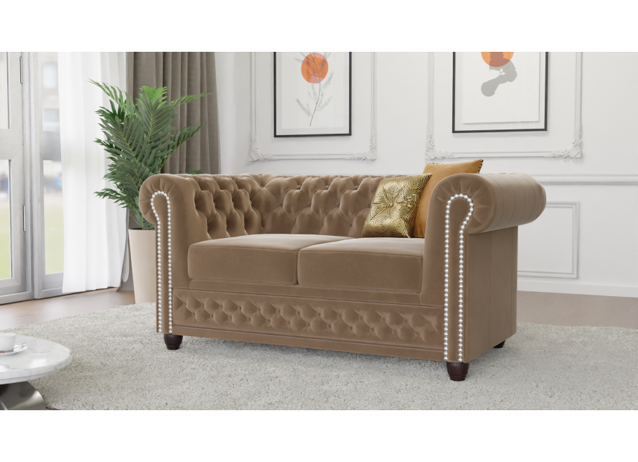Beżowa dwuosobowa sofa pikowana na drewnianych nóżkach Chesterfield FELIX 2 2