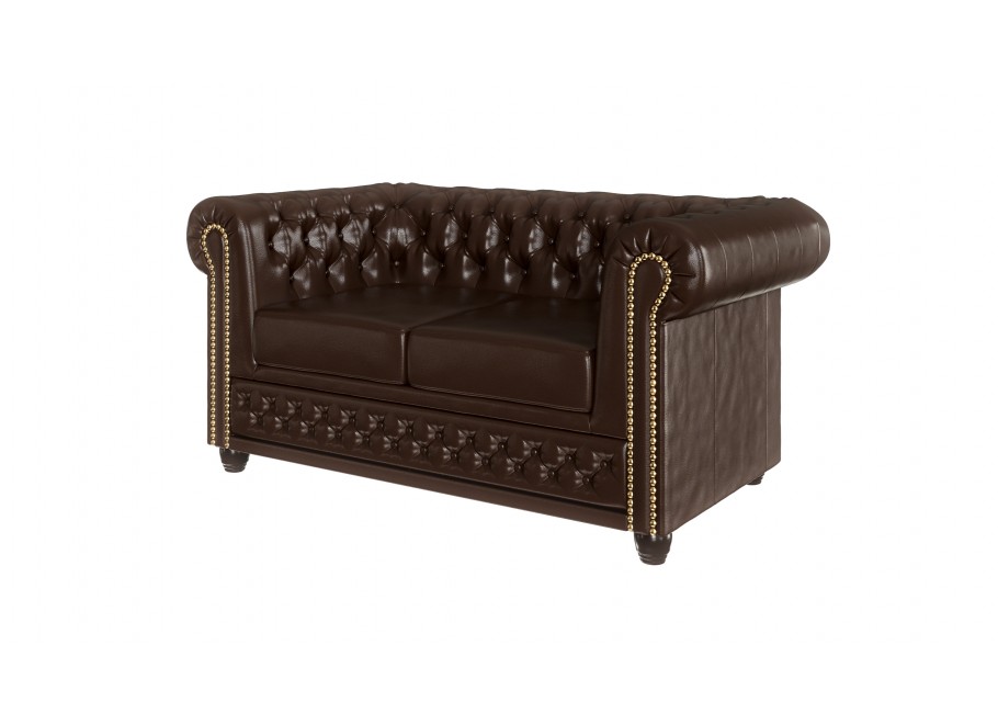 Sofa pikowana w brązowej ekoskórze, dwuosobowa Chesterfield FELIX 2 1