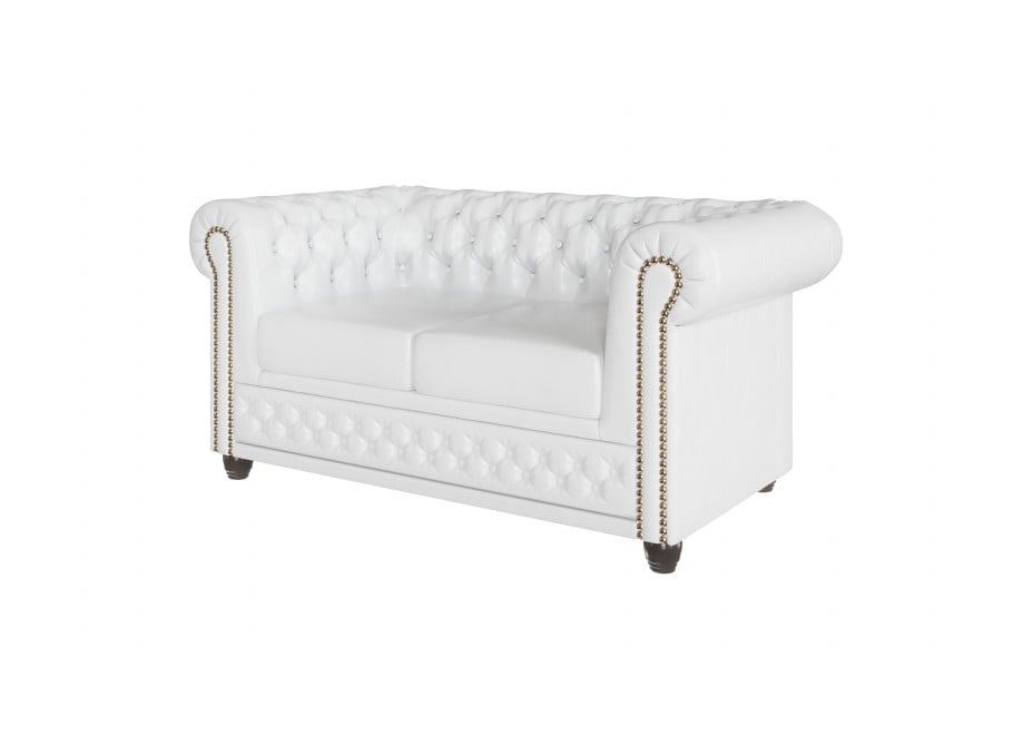 Wygodna sofa dwuosobowa w białej ekoskórze Chesterfield FELIX 2 1