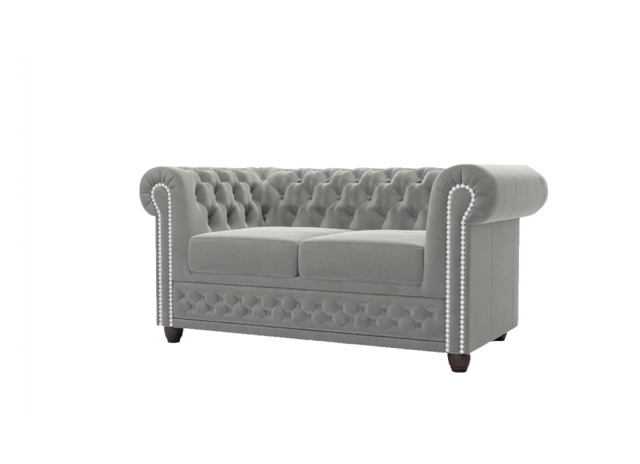 Elegancka sofa dwuosobowa welurowa szara pikowana Chesterfield FELIX 2