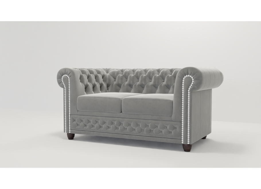 Elegancka sofa dwuosobowa welurowa szara pikowana Chesterfield FELIX 2 3
