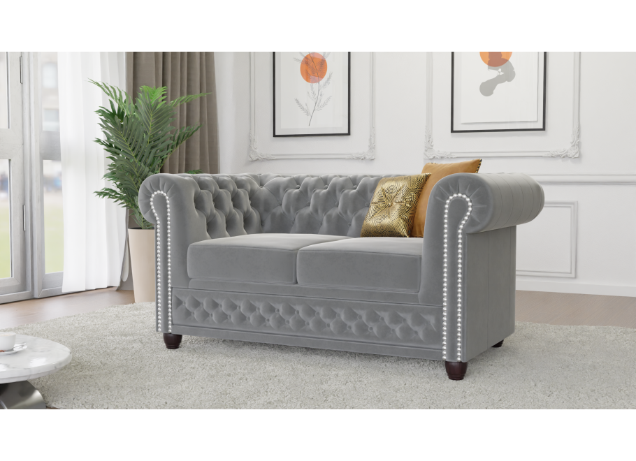 Elegancka sofa dwuosobowa welurowa szara pikowana Chesterfield FELIX 2 2