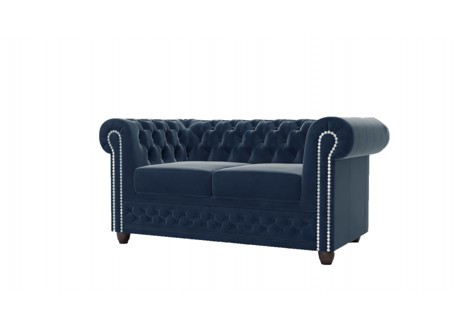 Kompaktowa sofa dwuosobowa welurowa granatowa pikowana Chesterfield FELIX 2