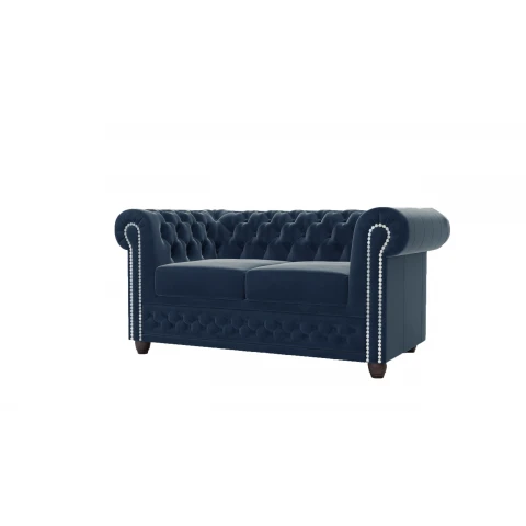 Kompaktowa sofa dwuosobowa welurowa granatowa pikowana Chesterfield FELIX 2