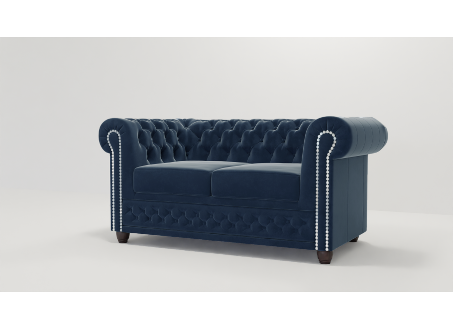 Kompaktowa sofa dwuosobowa welurowa granatowa pikowana Chesterfield FELIX 2 5