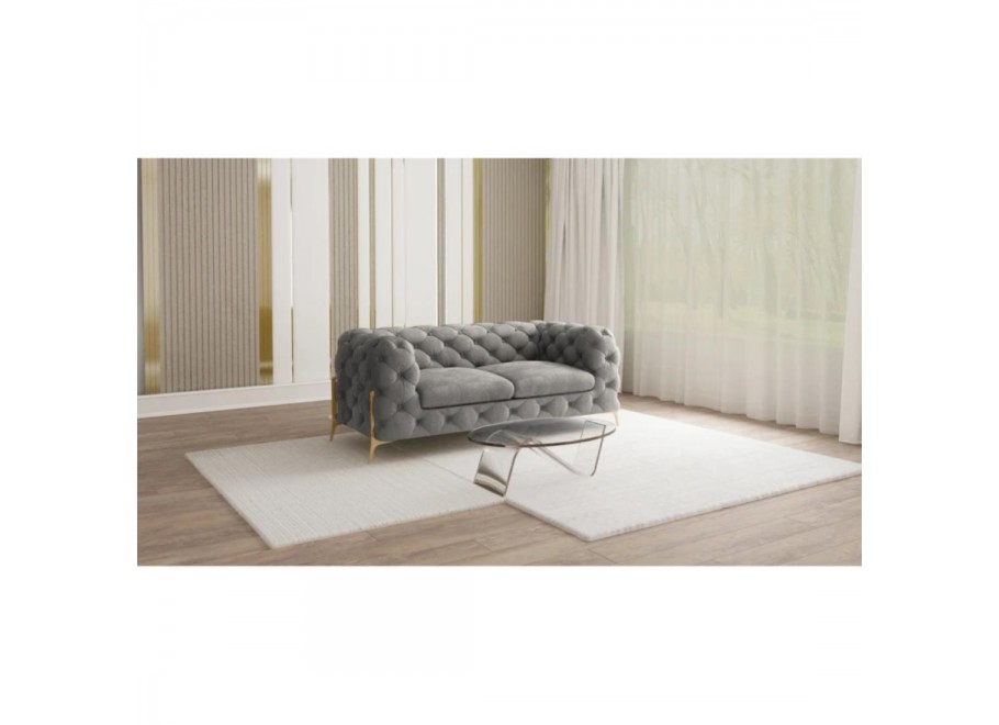 Sofa Chesterfield dwuosobowa w kolorze szarym pikowana glamour  TEO HIGH 2 2