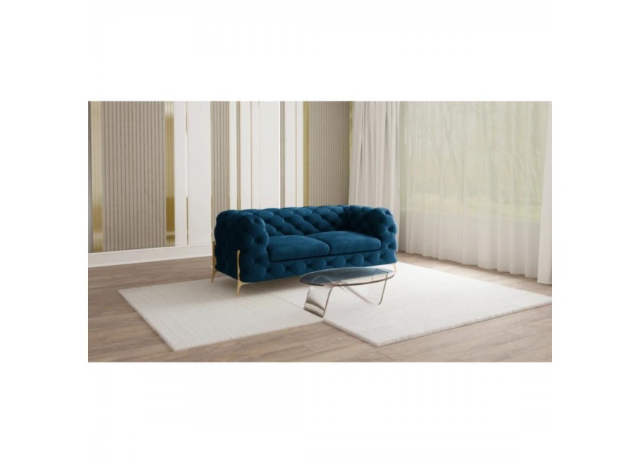 Sofa dwuosobowa granatowa na sprężynach falistych pikowana glamour  TEO HIGH 2 2