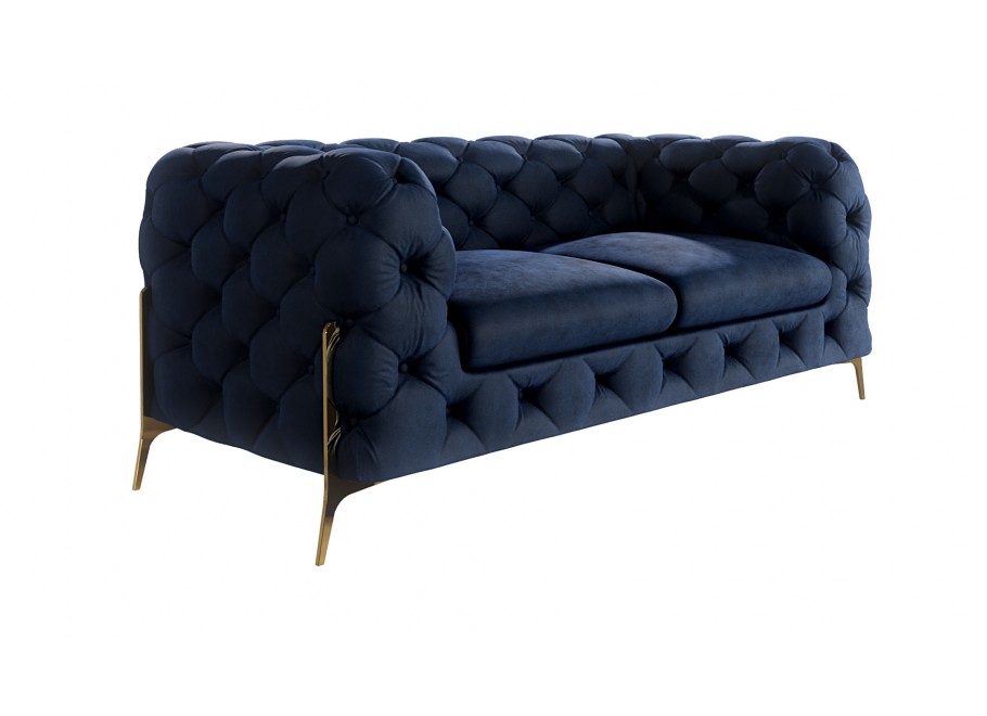 Sofa dwuosobowa granatowa na sprężynach falistych pikowana glamour  TEO HIGH 2