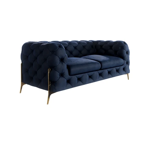 Sofa dwuosobowa granatowa na sprężynach falistych pikowana glamour  TEO HIGH 2