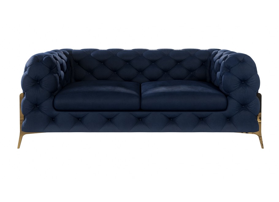 Sofa dwuosobowa granatowa na sprężynach falistych pikowana glamour  TEO HIGH 2 3