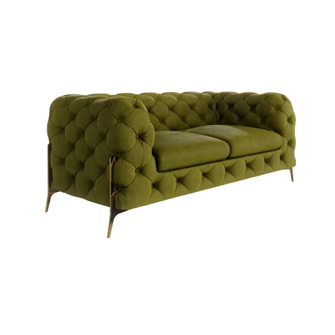 Wygodna sofa dwuosobowa w kolorze oliwkowym pikowana glamour TEO HIGH 2