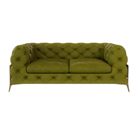 Wygodna sofa dwuosobowa w kolorze oliwkowym pikowana glamour TEO HIGH 2