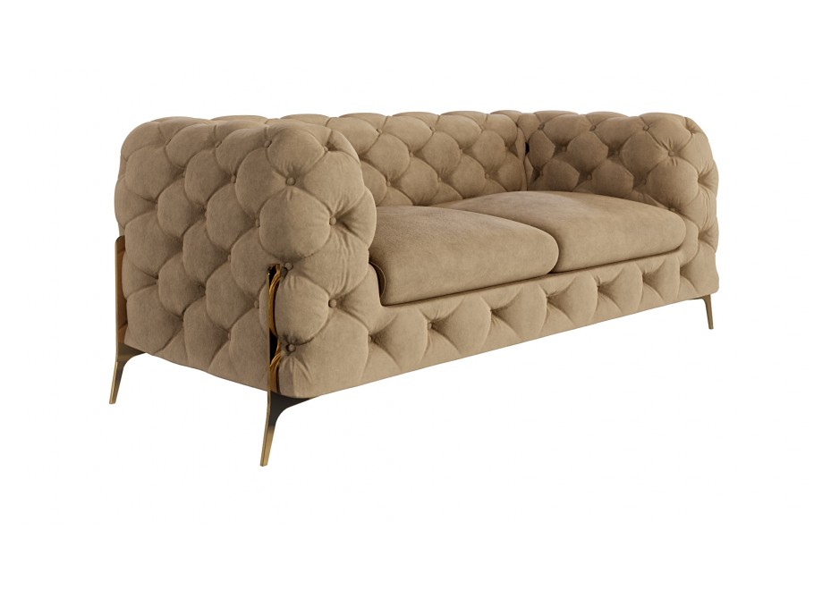 Elegancka beżowa sofa dwuosobowa do salonu pikowana glamour TEO HIGH 2