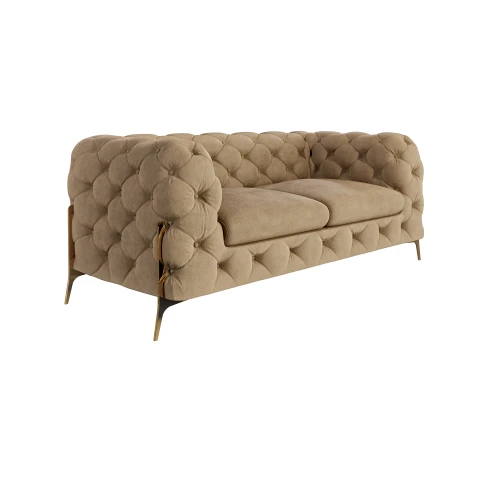 Elegancka beżowa sofa dwuosobowa do salonu pikowana glamour TEO HIGH 2
