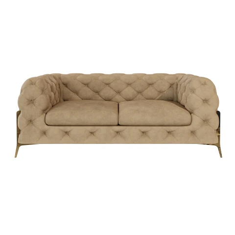 Elegancka beżowa sofa dwuosobowa do salonu pikowana glamour TEO HIGH 2