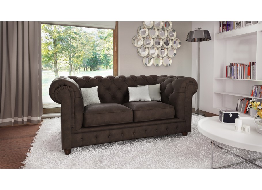 Brązowa sofa welurowa do salonu dwuosobowa pikowana Chesterfield SOLARIS 2 2