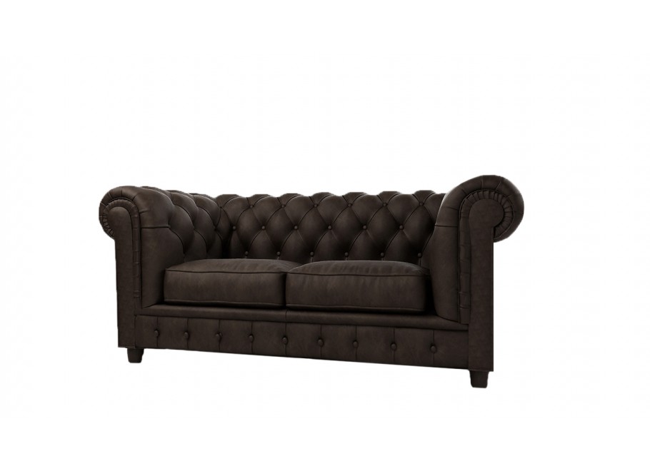 Brązowa sofa welurowa do salonu dwuosobowa pikowana Chesterfield SOLARIS 2