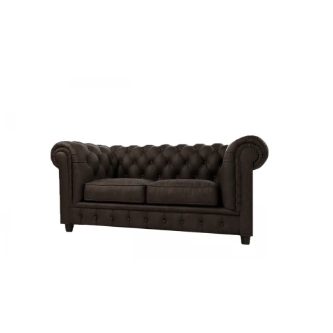 Brązowa sofa welurowa do salonu dwuosobowa pikowana Chesterfield SOLARIS 2