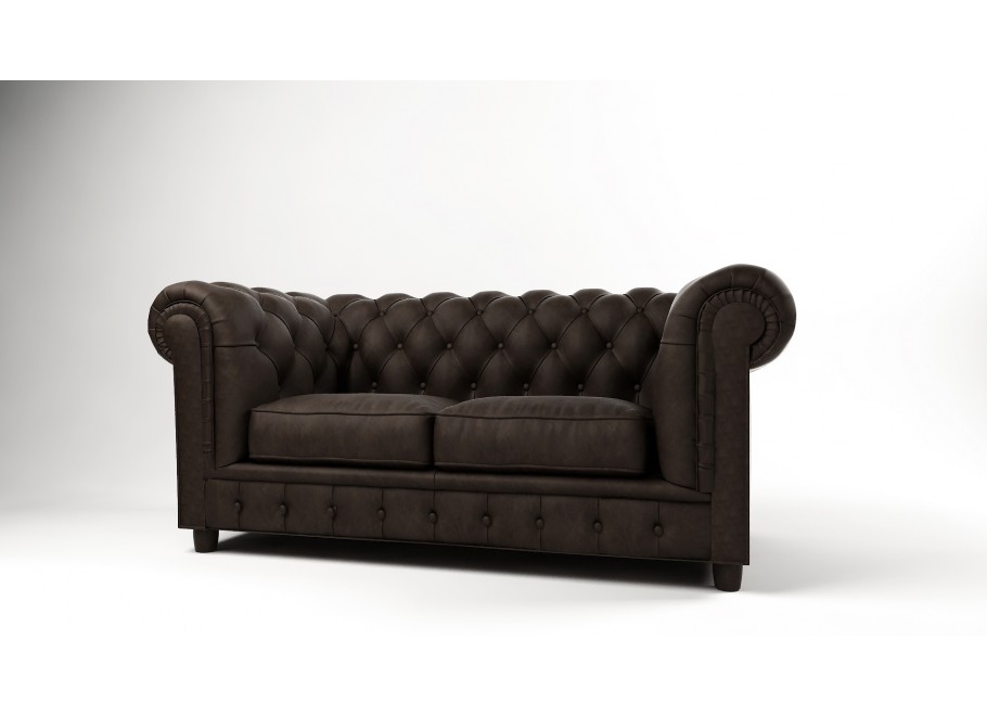 Brązowa sofa welurowa do salonu dwuosobowa pikowana Chesterfield SOLARIS 2 4