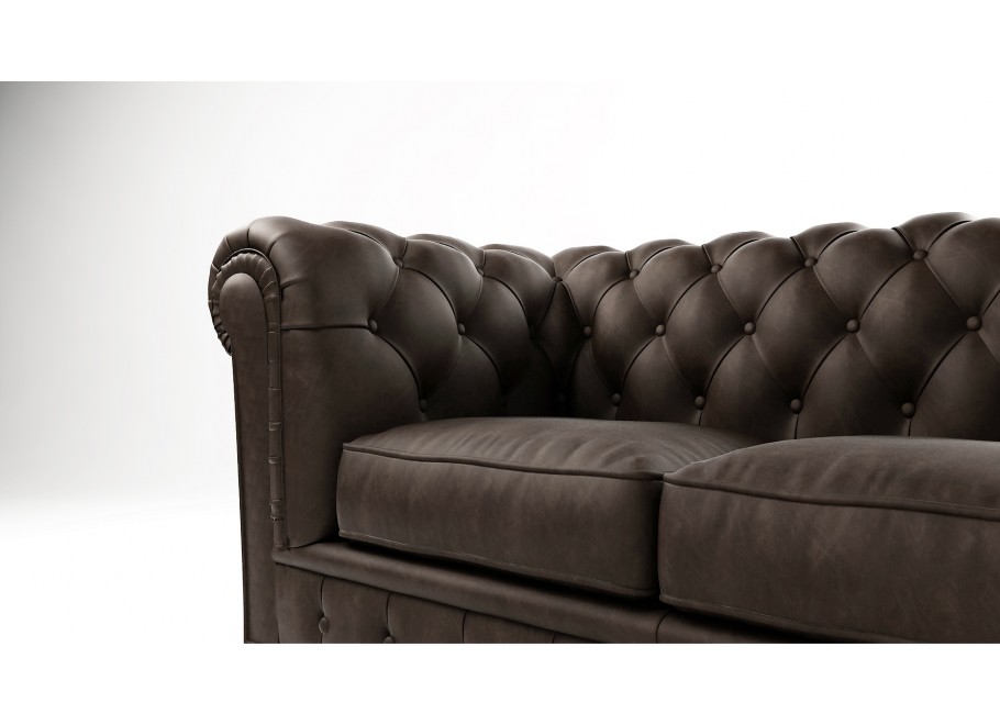 Brązowa sofa welurowa do salonu dwuosobowa pikowana Chesterfield SOLARIS 2 3