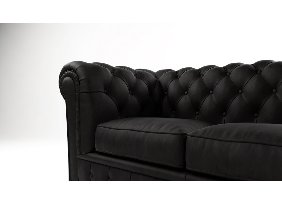 Sofa do małego salonu dwuosobowa czarna pikowana Chesterfield SOLARIS 2 3
