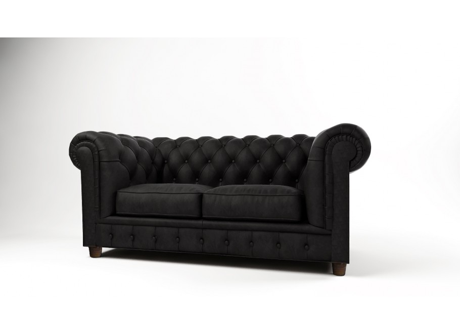 Sofa do małego salonu dwuosobowa czarna pikowana Chesterfield SOLARIS 2 2
