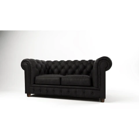 Sofa do małego salonu dwuosobowa czarna pikowana Chesterfield SOLARIS 2