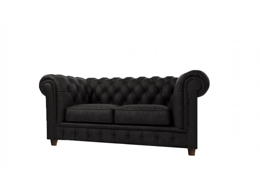 Sofa do małego salonu dwuosobowa czarna pikowana Chesterfield SOLARIS 2
