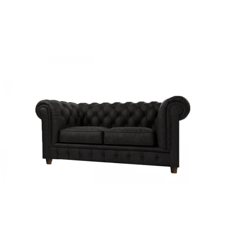 Sofa do małego salonu dwuosobowa czarna pikowana Chesterfield SOLARIS 2