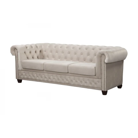 Wygodna sofa do salonu, trzyosobowa pikowana Chesterfield FELIX 3 - Jasny beż