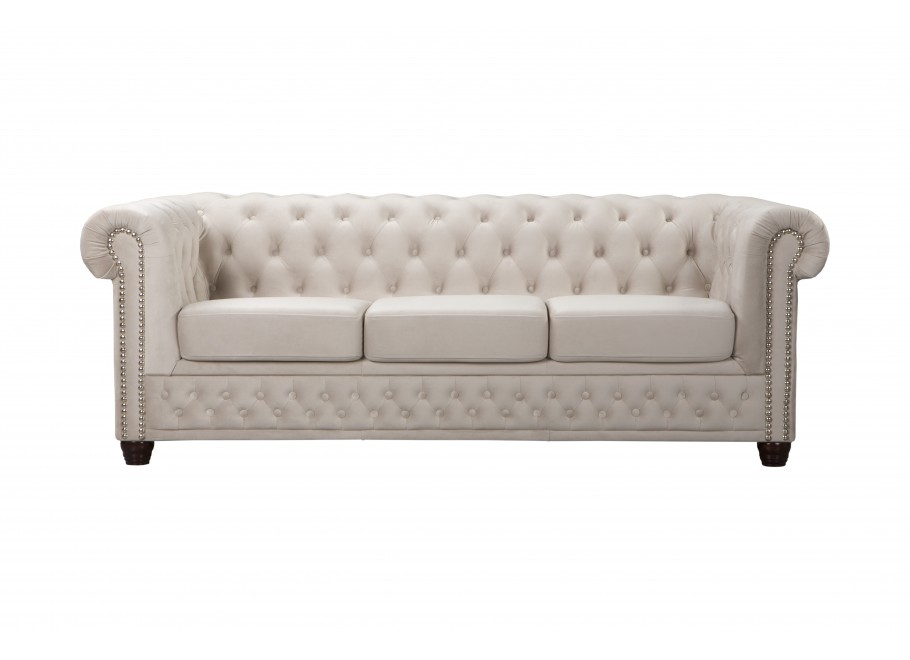 Wygodna sofa do salonu, trzyosobowa pikowana Chesterfield FELIX 3 - Jasny beż 4