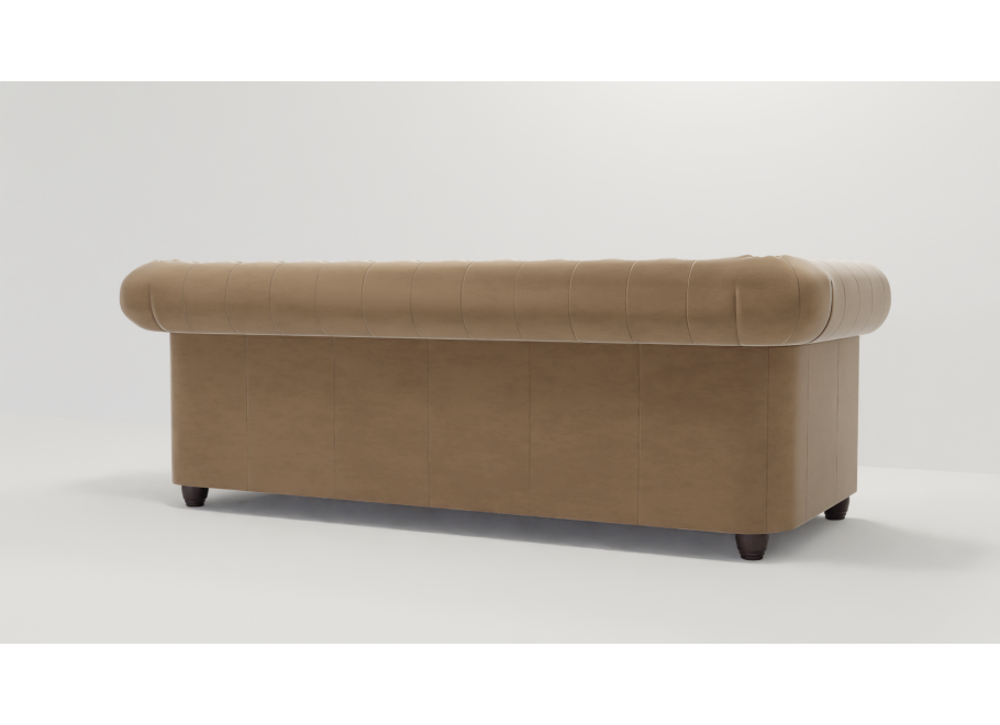 Beżowa welurowa sofa trzyosobowa pikowana na drewnianych nóżkach Chesterfield FELIX 3 5