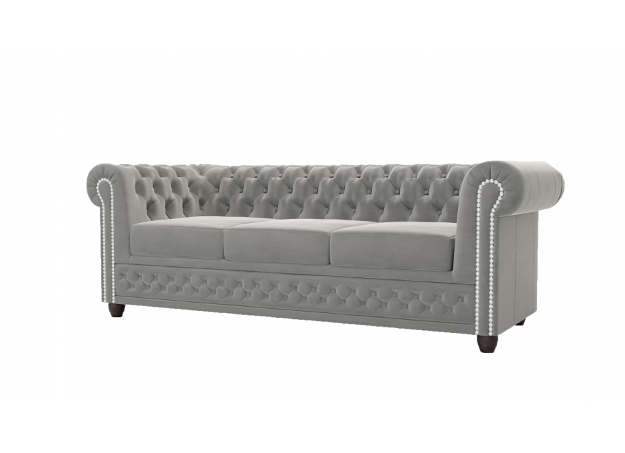 Szara sofa trzyosobowa pikowana idealna do salonu Chesterfield FELIX 3