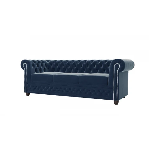 Sofa welurowa pikowana trzyosobowa Chesterfield FELIX 3 Granatowa