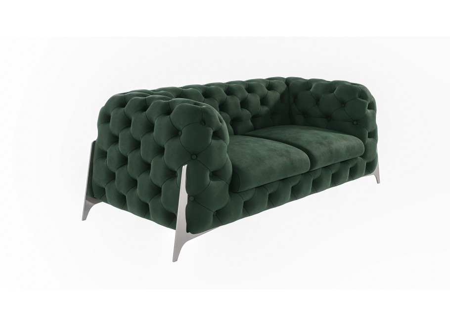 Wygodna sofa dwuosobowa w kolorze butelkowej zieleni pikowana glamour Chesterfield KALIFORNIA 2