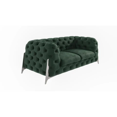 Wygodna sofa dwuosobowa w kolorze butelkowej zieleni pikowana glamour Chesterfield KALIFORNIA 2