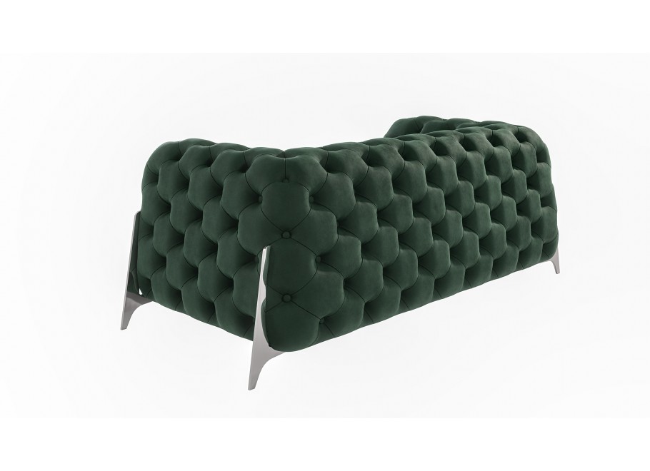 Wygodna sofa dwuosobowa w kolorze butelkowej zieleni pikowana glamour Chesterfield KALIFORNIA 2 3