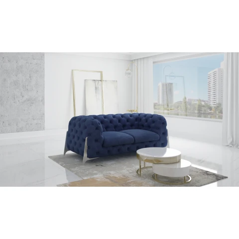 Sofa dwuosobowa pikowana welurowa granatowa glamour Chesterfield KALIFORNIA 2