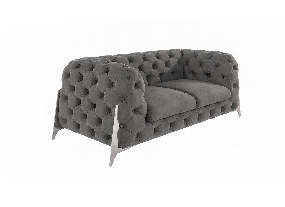 Szara sofa dwuosobowa pikowana glamour Chesterfield KALIFORNIA 2 - Idealna do salonu 1