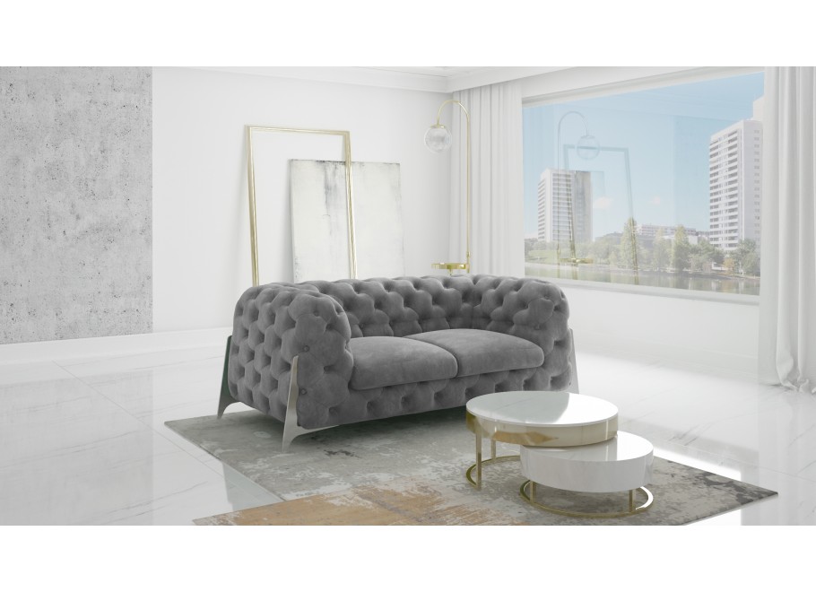 Szara sofa dwuosobowa pikowana glamour Chesterfield KALIFORNIA 2 - Idealna do salonu 2