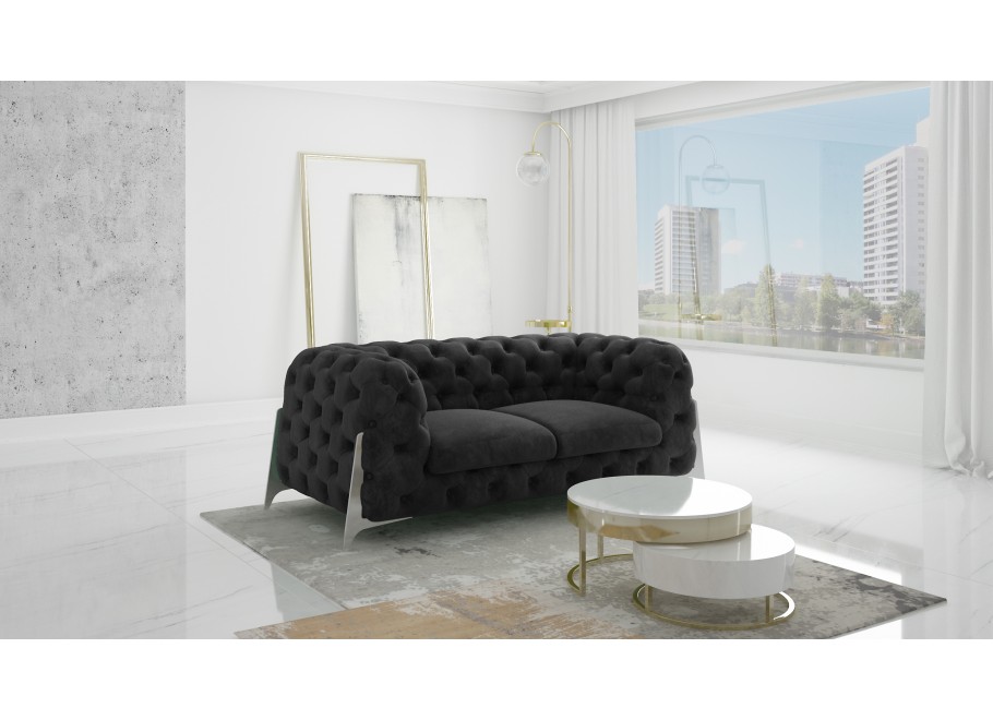 Elegancka czarna sofa dwuosobowa pikowana glamour Chesterfield KALIFORNIA 2 2