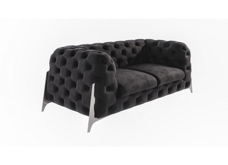 Elegancka czarna sofa dwuosobowa pikowana glamour Chesterfield KALIFORNIA 2