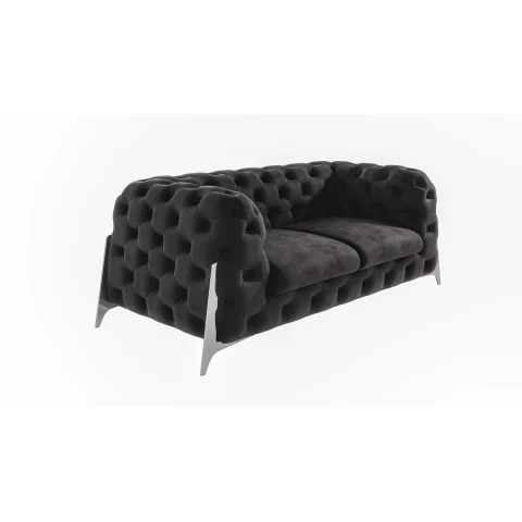 Elegancka czarna sofa dwuosobowa pikowana glamour Chesterfield KALIFORNIA 2