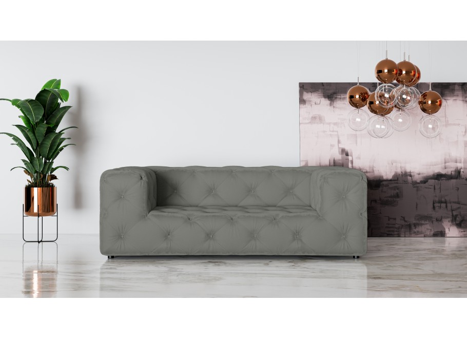 Sofa szara welurowa nowoczesna dwuosobowa Chesterfield BENTLEY 2