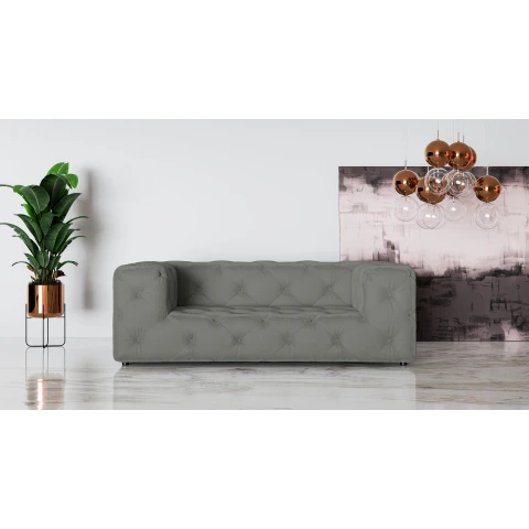 Sofa szara welurowa nowoczesna dwuosobowa Chesterfield BENTLEY