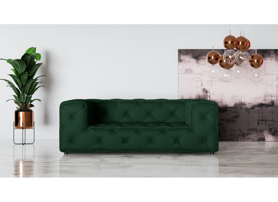 Nowoczesna sofa pikowana dwuosobowa Chesterfield BENTLEY - Butelkowa Zieleń 2