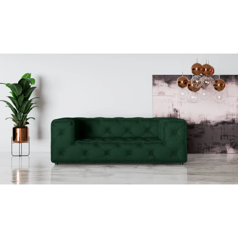 Nowoczesna sofa pikowana dwuosobowa Chesterfield BENTLEY - Butelkowa Zieleń