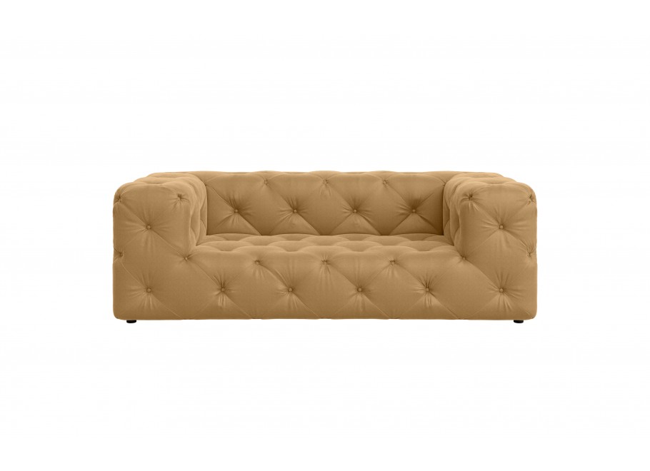 Elegancka sofa w kolorze złotym pikowana dwuosobowa Chesterfield BENTLEY 3