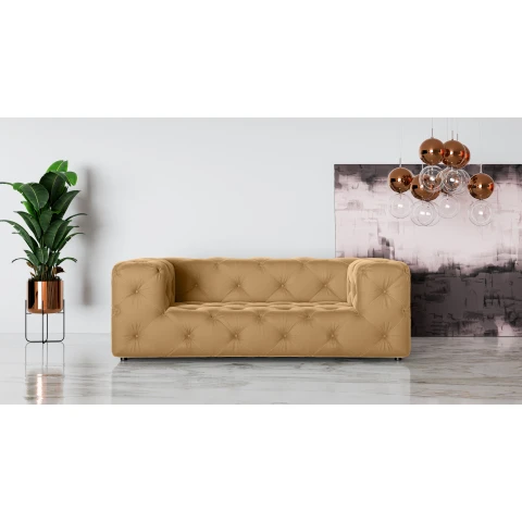 Elegancka sofa w kolorze złotym pikowana dwuosobowa Chesterfield BENTLEY